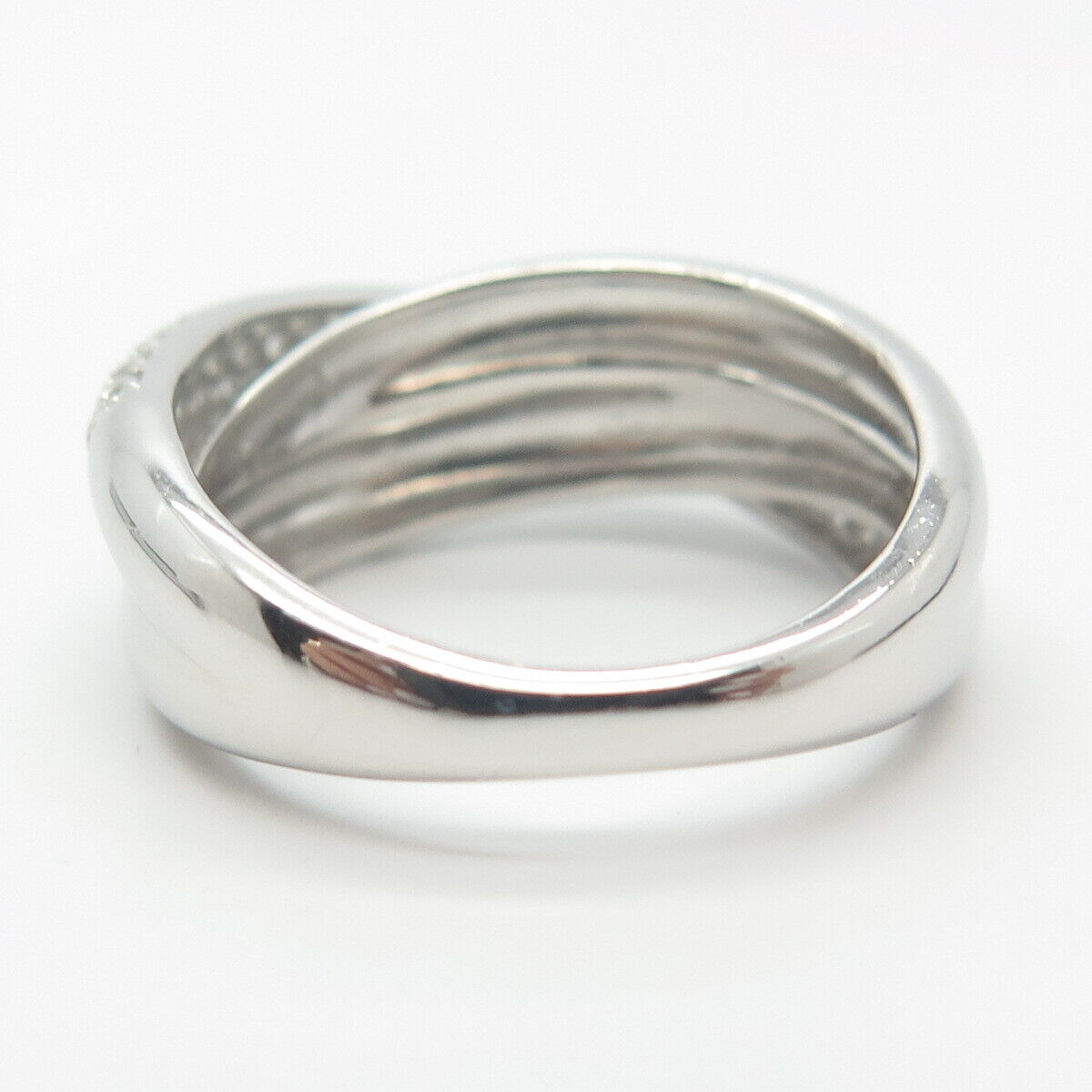 925 Sterling Silver Pave C Z Crossover Ring Size 8