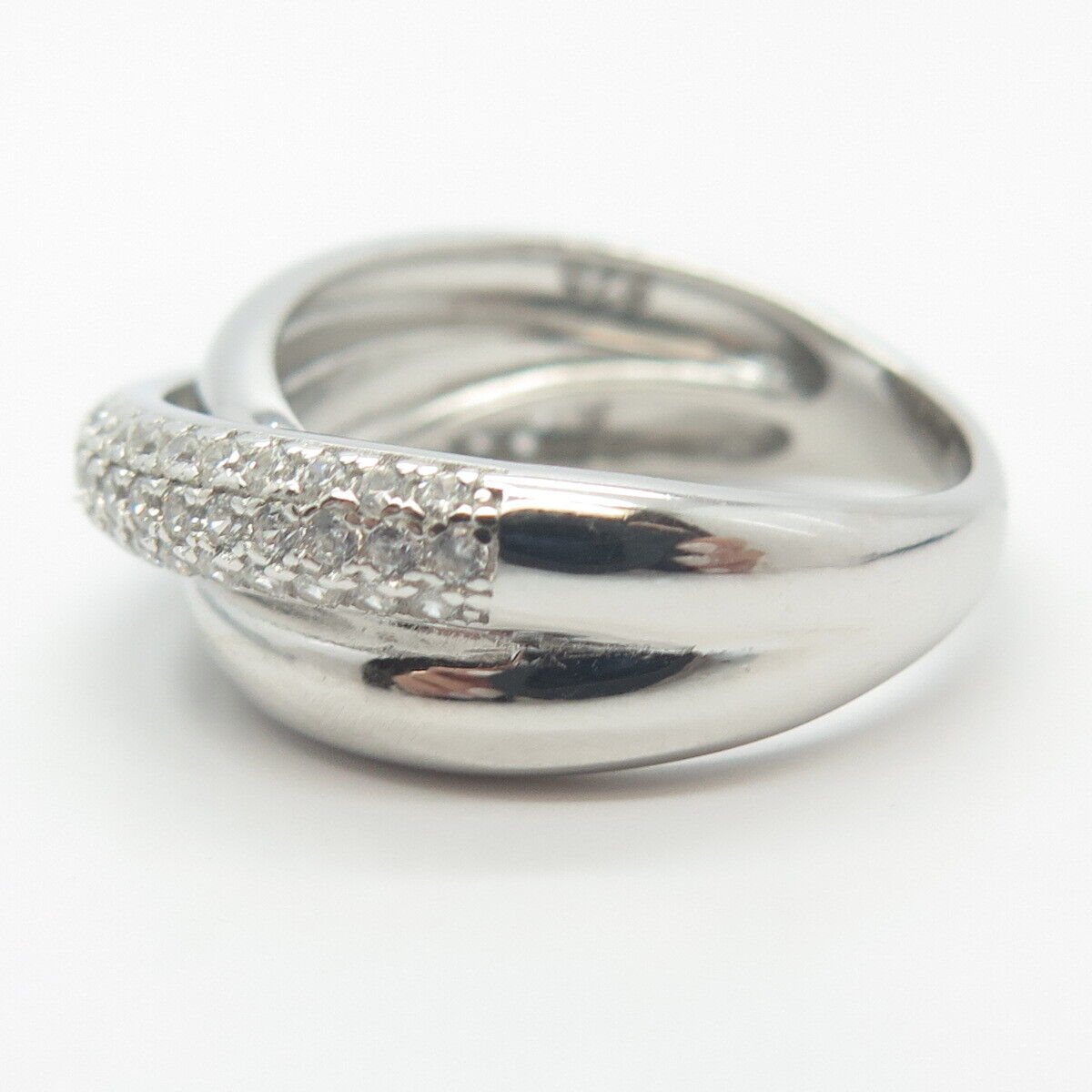 925 Sterling Silver Pave C Z Crossover Ring Size 8