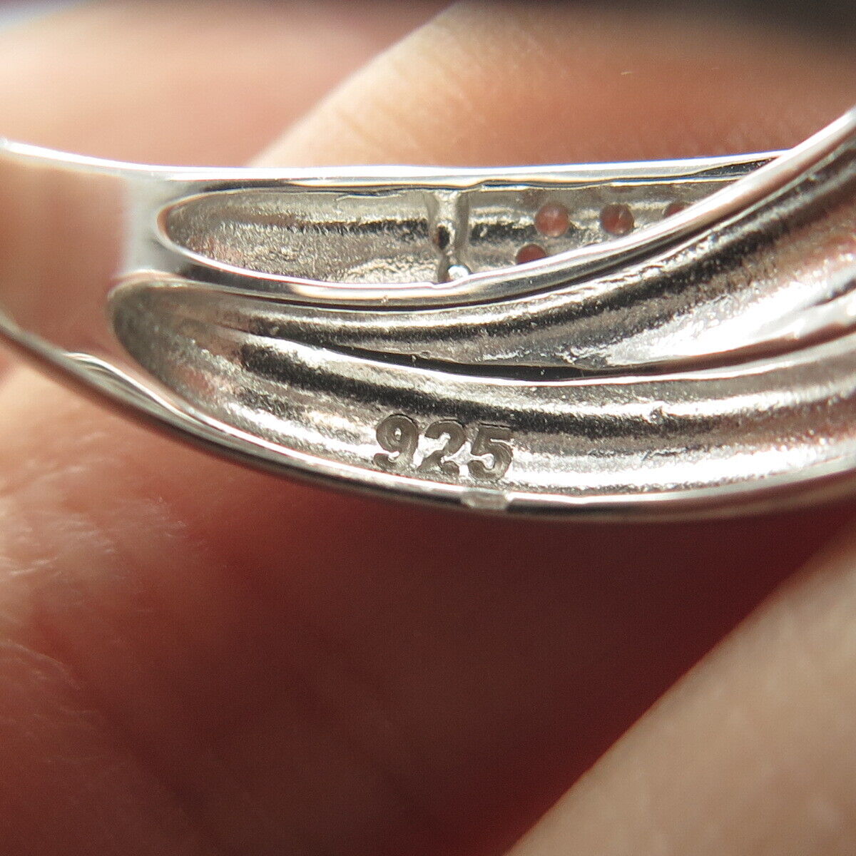 925 Sterling Silver Pave C Z Crossover Ring Size 8