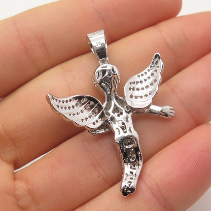 925 Sterling Silver Pave C Z Cherub Angel Pendant