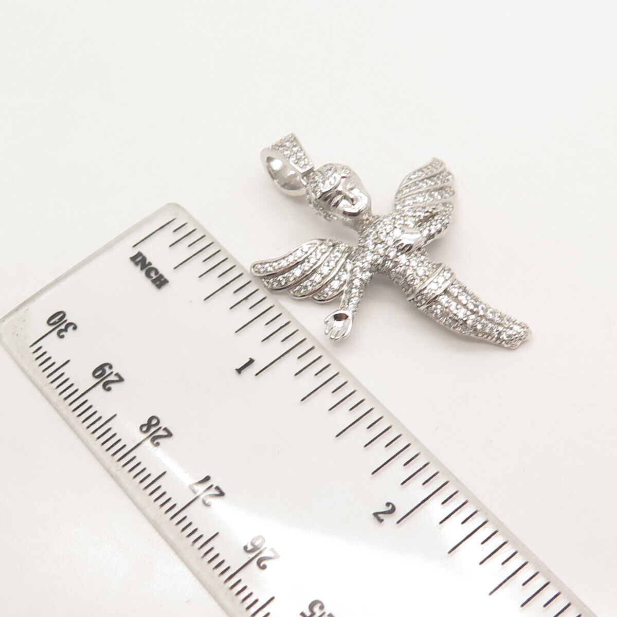 925 Sterling Silver Pave C Z Cherub Angel Pendant