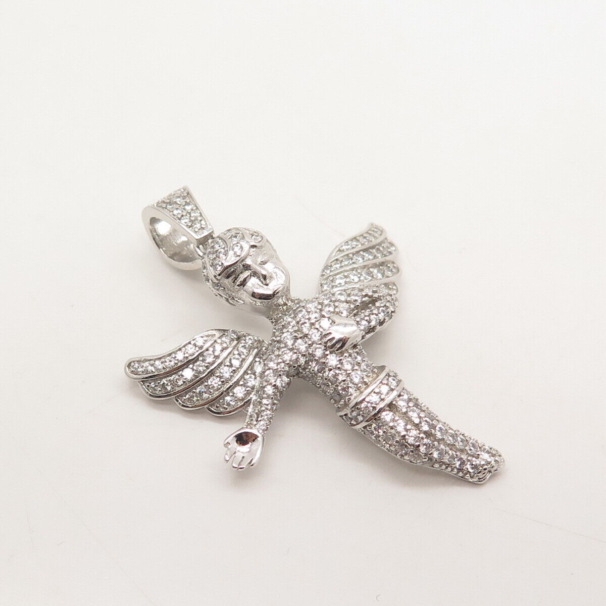 925 Sterling Silver Pave C Z Cherub Angel Pendant