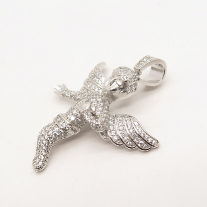 925 Sterling Silver Pave C Z Cherub Angel Pendant