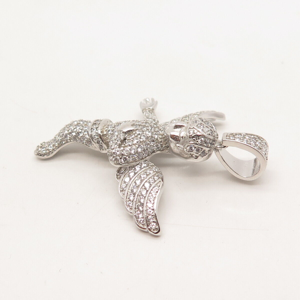 925 Sterling Silver Pave C Z Cherub Angel Pendant