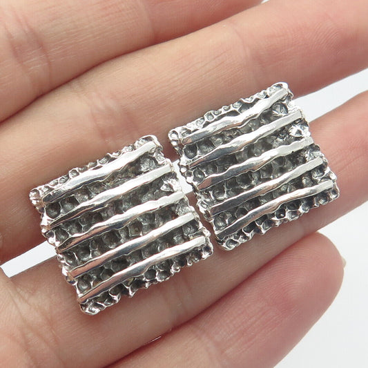 835 Silver Vintage Hammered Finish Square Cufflinks