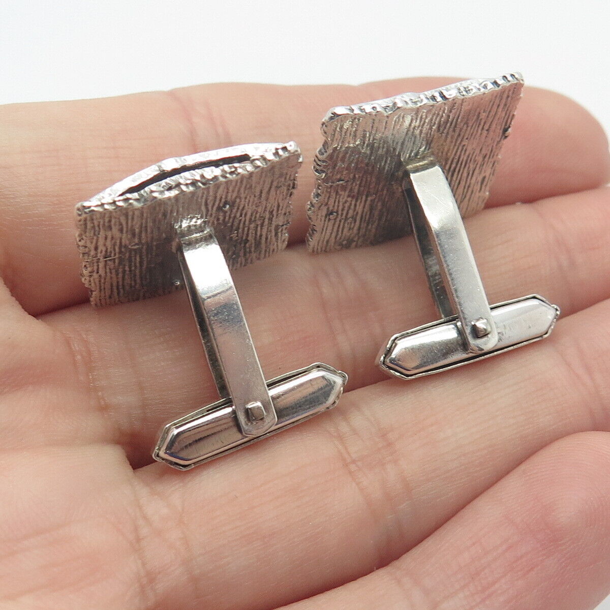 835 Silver Vintage Hammered Finish Square Cufflinks