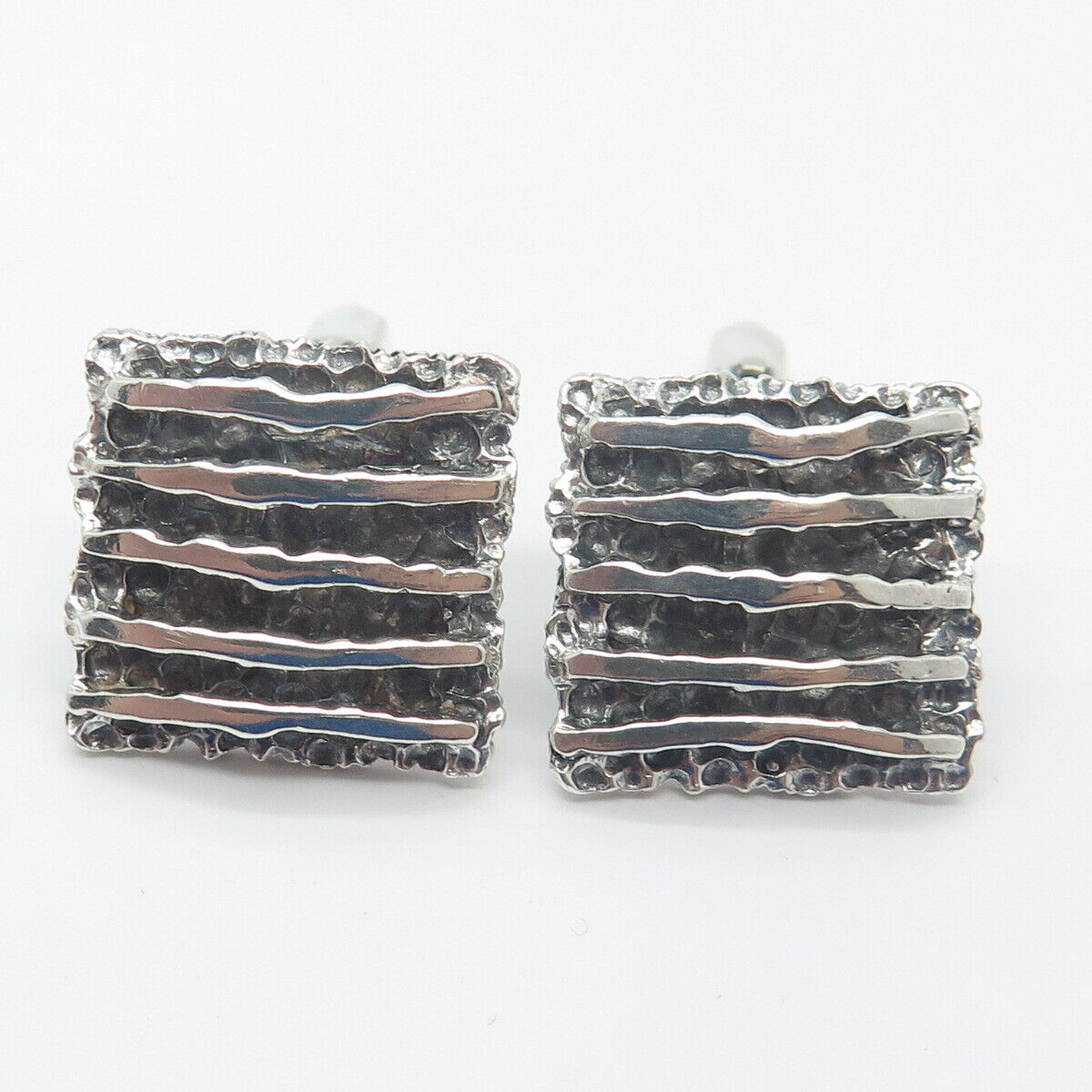 835 Silver Vintage Hammered Finish Square Cufflinks