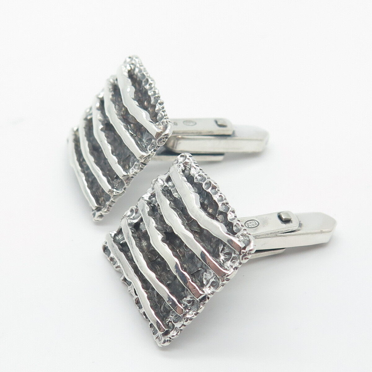 835 Silver Vintage Hammered Finish Square Cufflinks