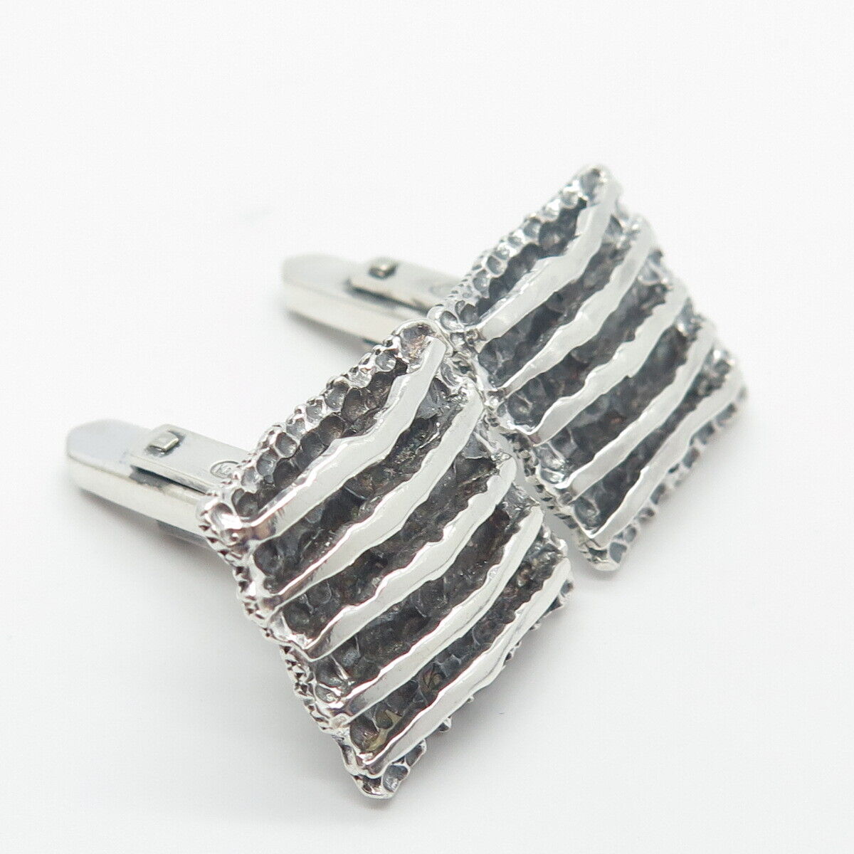 835 Silver Vintage Hammered Finish Square Cufflinks