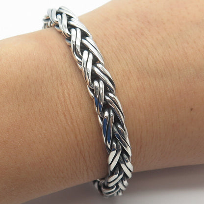 925 Sterling Silver 2-Tone Vintage Braided Link Bracelet 6.75"