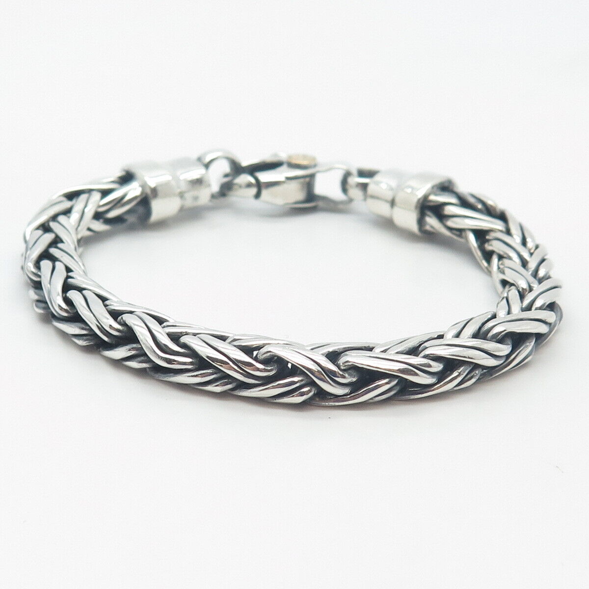 925 Sterling Silver 2-Tone Vintage Braided Link Bracelet 6.75"