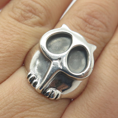 925 Sterling Silver Vintage Wise Owl Ring Size 8.25