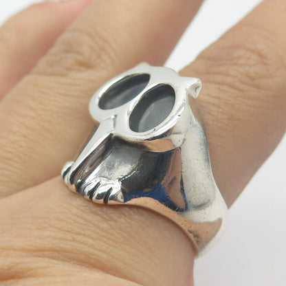 925 Sterling Silver Vintage Wise Owl Ring Size 8.25