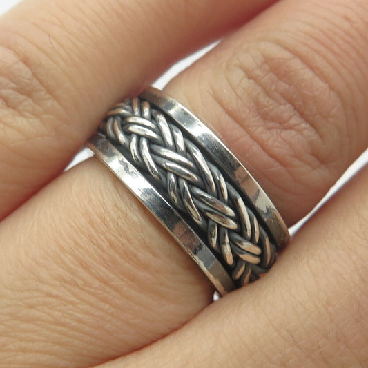 925 Sterling Silver Vintage Rotating Braided Band Ring Size 7.75