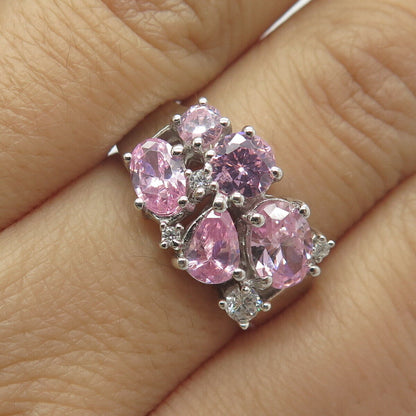 925 Sterling Silver White & Pink C Z Ring Size 7