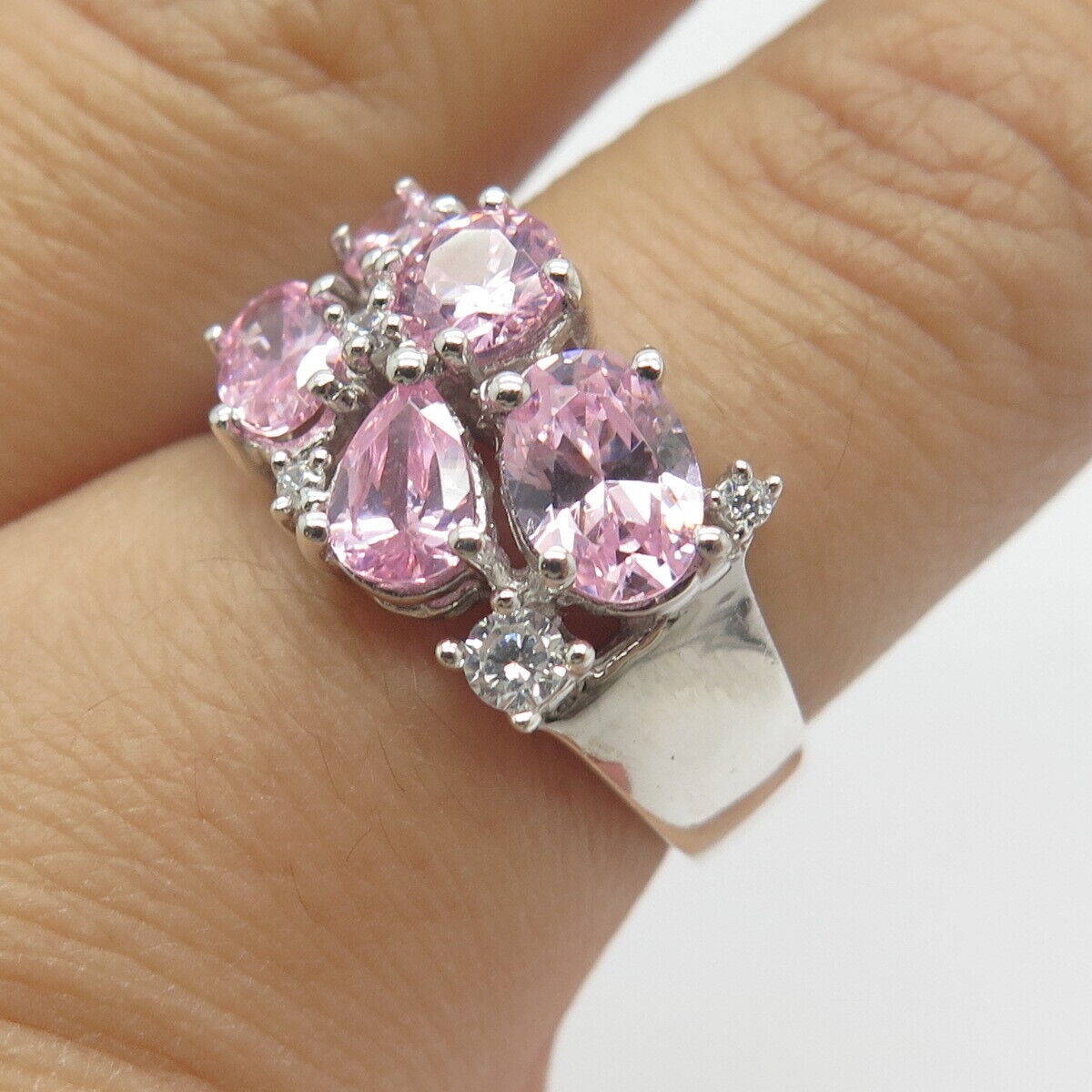 925 Sterling Silver White & Pink C Z Ring Size 7