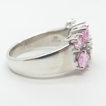 925 Sterling Silver White & Pink C Z Ring Size 7