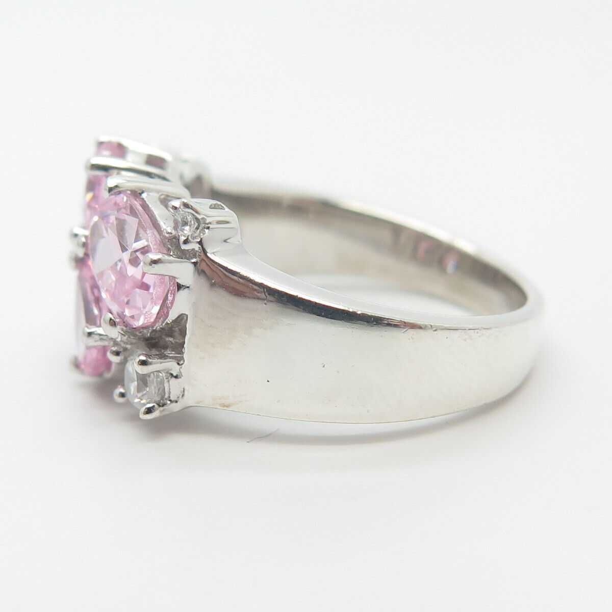 925 Sterling Silver White & Pink C Z Ring Size 7