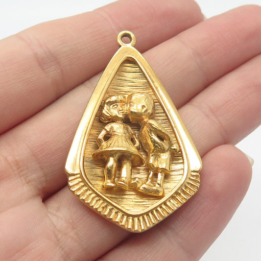 925 Sterling Silver Gold Plated Vintage McM Boy & Girl Pendant
