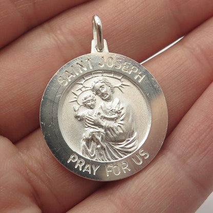 925 Sterling Silver Vintage Italy Saint Joseph Pray For Us Medal Pendant