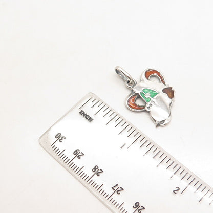 925 Sterling Silver Vintage Enamel Monkey Head Pendant