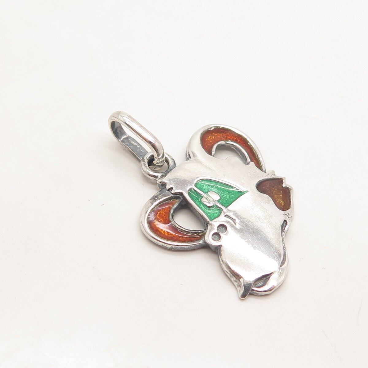 925 Sterling Silver Vintage Enamel Monkey Head Pendant