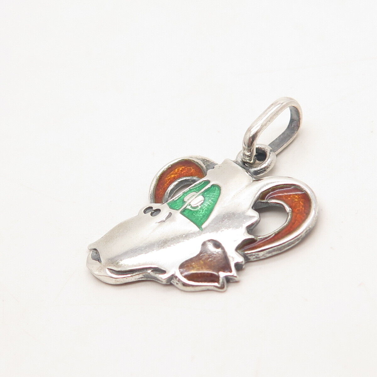 925 Sterling Silver Vintage Enamel Monkey Head Pendant