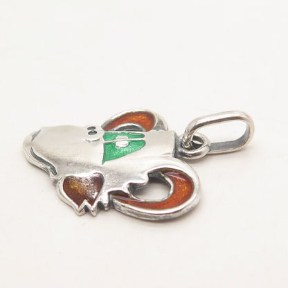 925 Sterling Silver Vintage Enamel Monkey Head Pendant