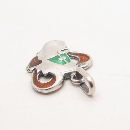 925 Sterling Silver Vintage Enamel Monkey Head Pendant