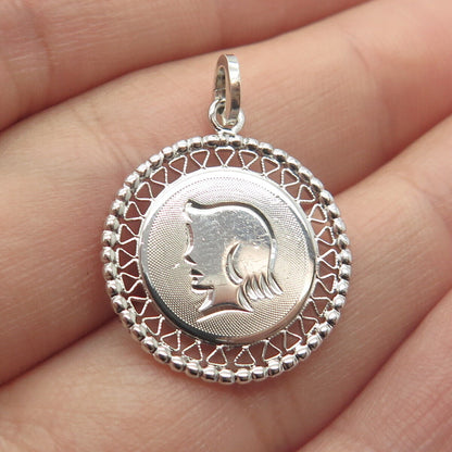 925 Sterling Silver Vintage Girl Face Profile Pendant