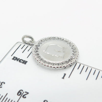 925 Sterling Silver Vintage Girl Face Profile Pendant