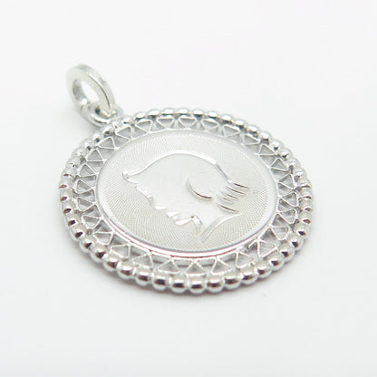 925 Sterling Silver Vintage Girl Face Profile Pendant