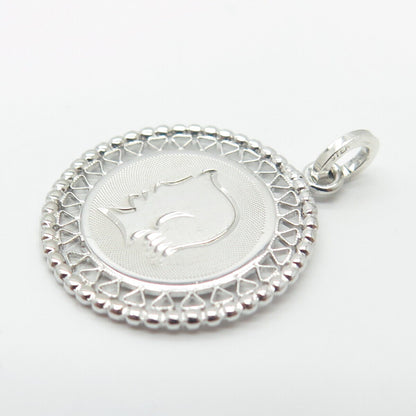 925 Sterling Silver Vintage Girl Face Profile Pendant