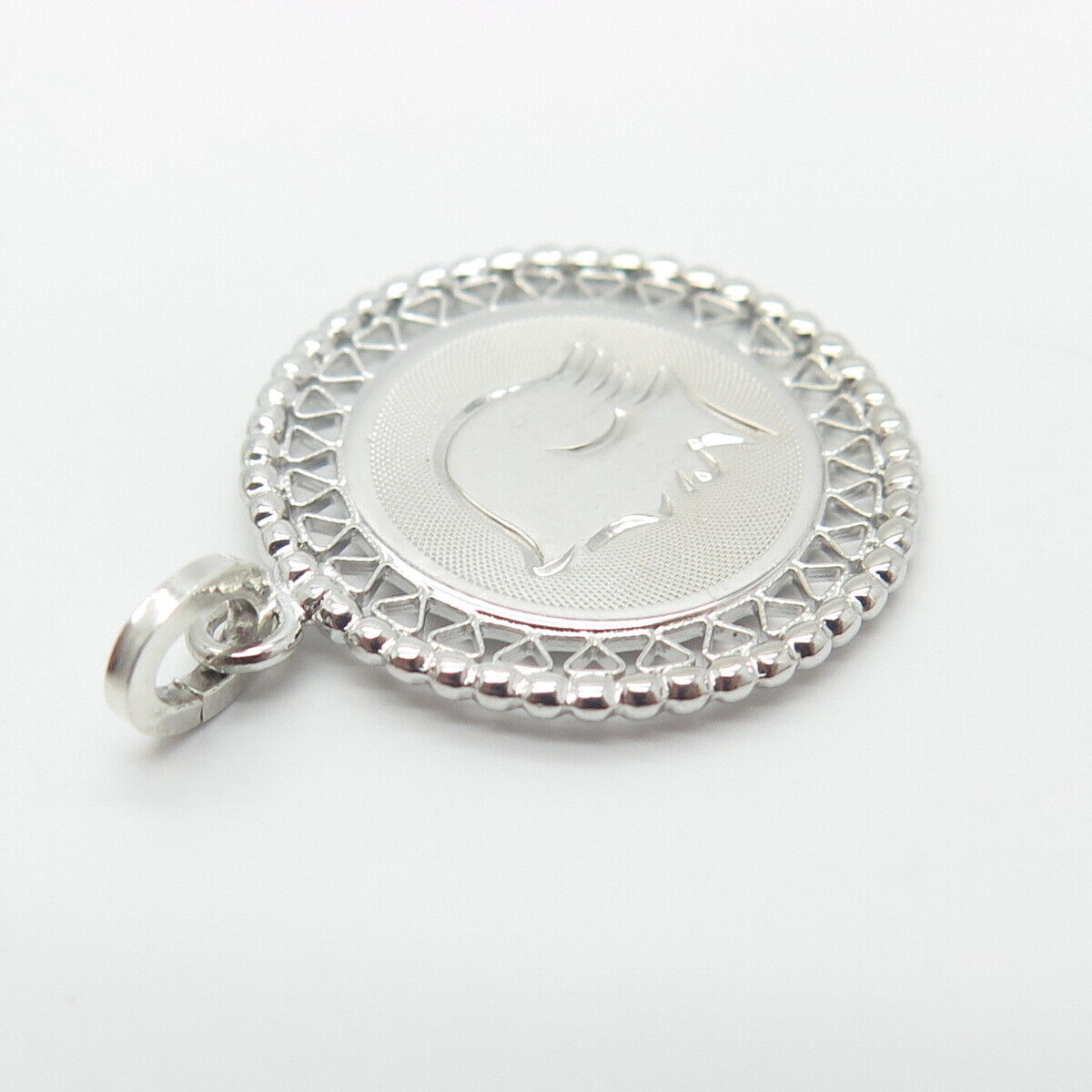 925 Sterling Silver Vintage Girl Face Profile Pendant