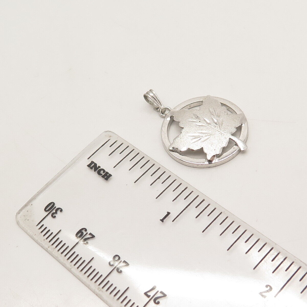 925 Sterling Silver Vintage EMC Front Maple Leaf Round Pendant