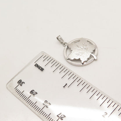 925 Sterling Silver Vintage EMC Front Maple Leaf Round Pendant