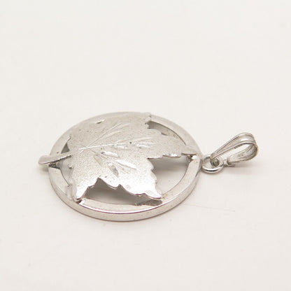 925 Sterling Silver Vintage EMC Front Maple Leaf Round Pendant