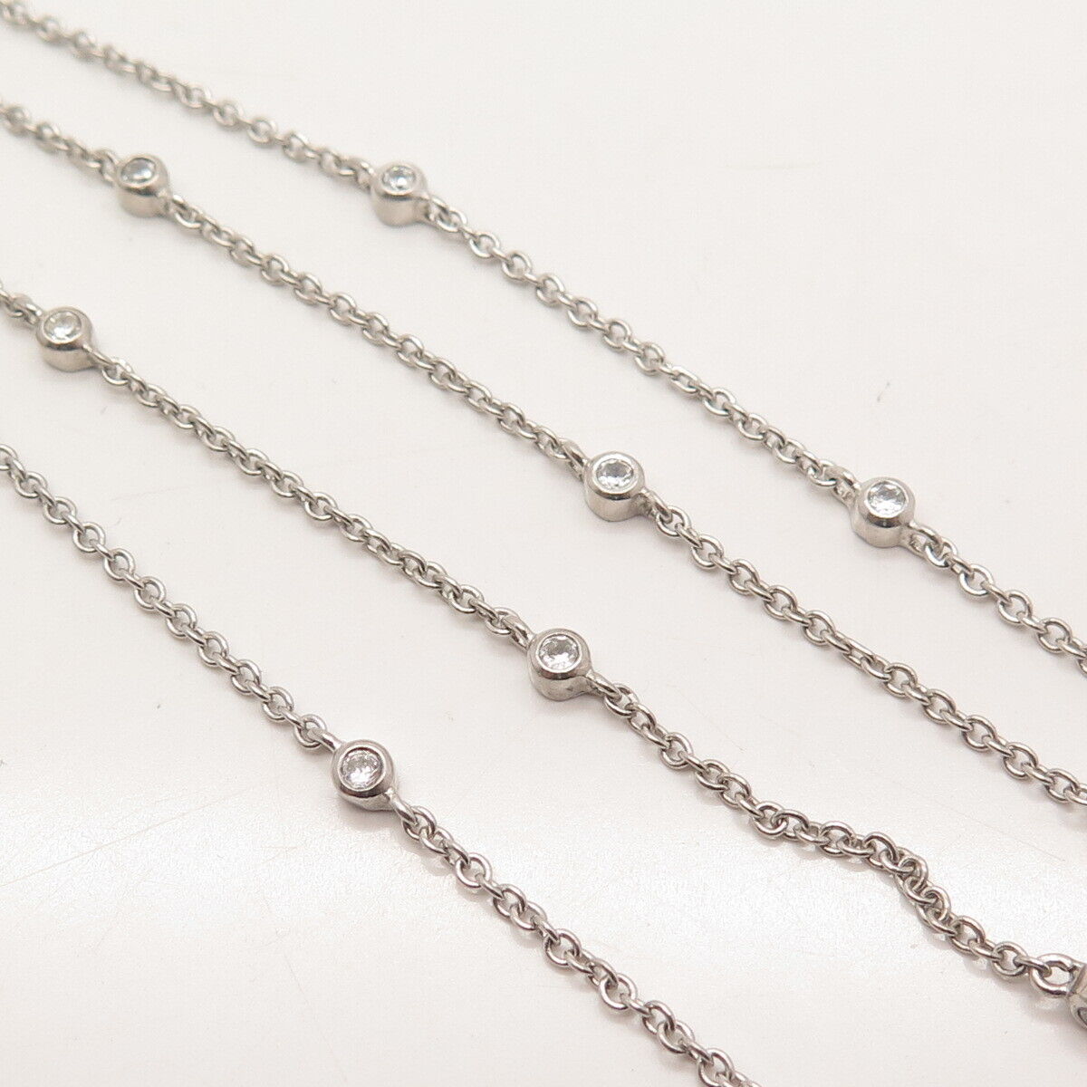 925 Sterling Silver C Z Station Cable Chain Necklace 26"
