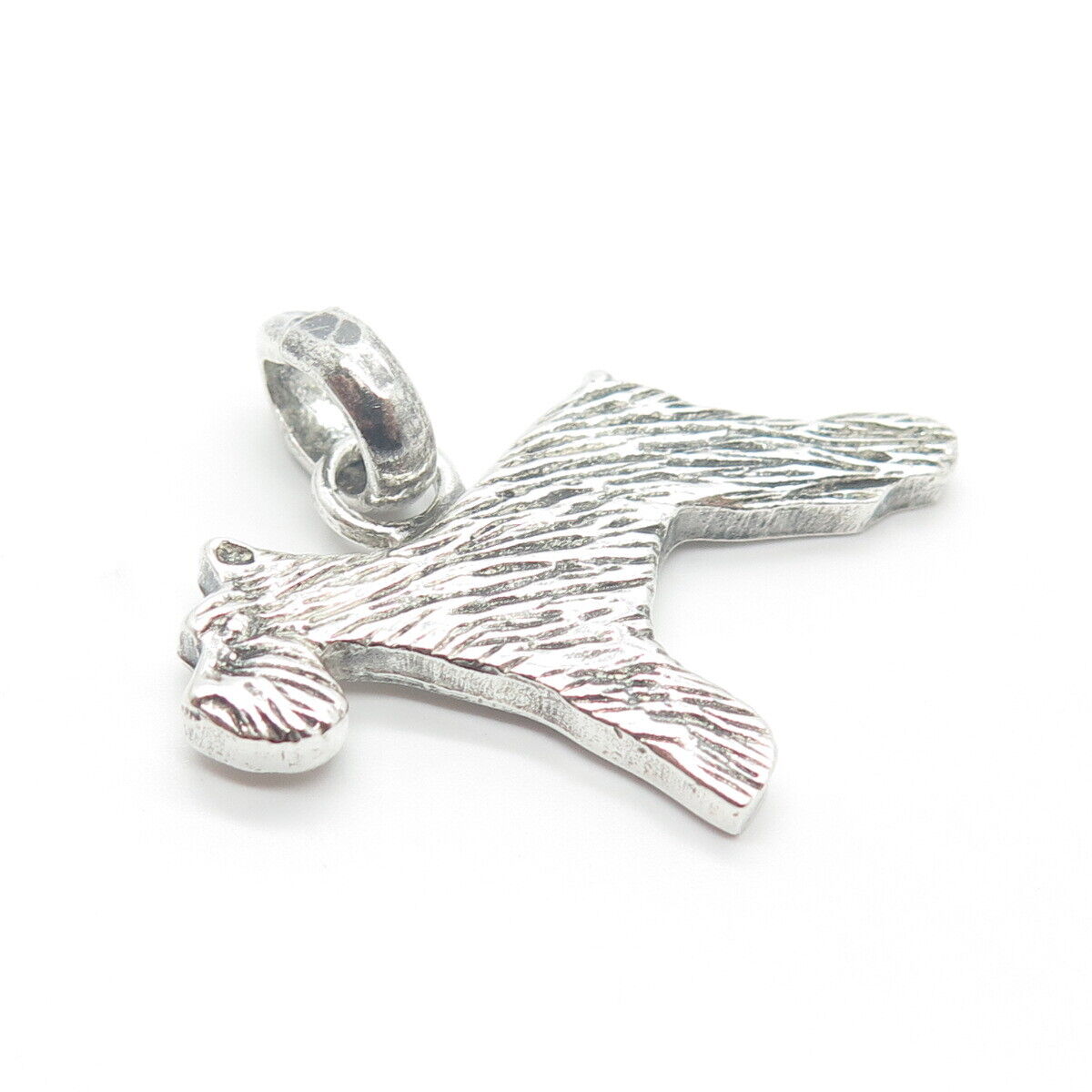 925 Sterling Silver Vintage Ribbed Dog Pendant