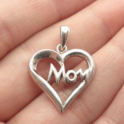 925 Sterling Silver Vintage "Mom" Heart Pendant