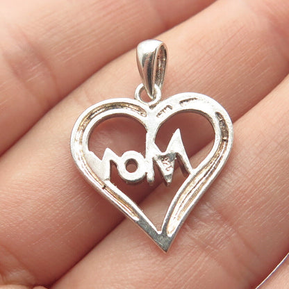 925 Sterling Silver Vintage "Mom" Heart Pendant