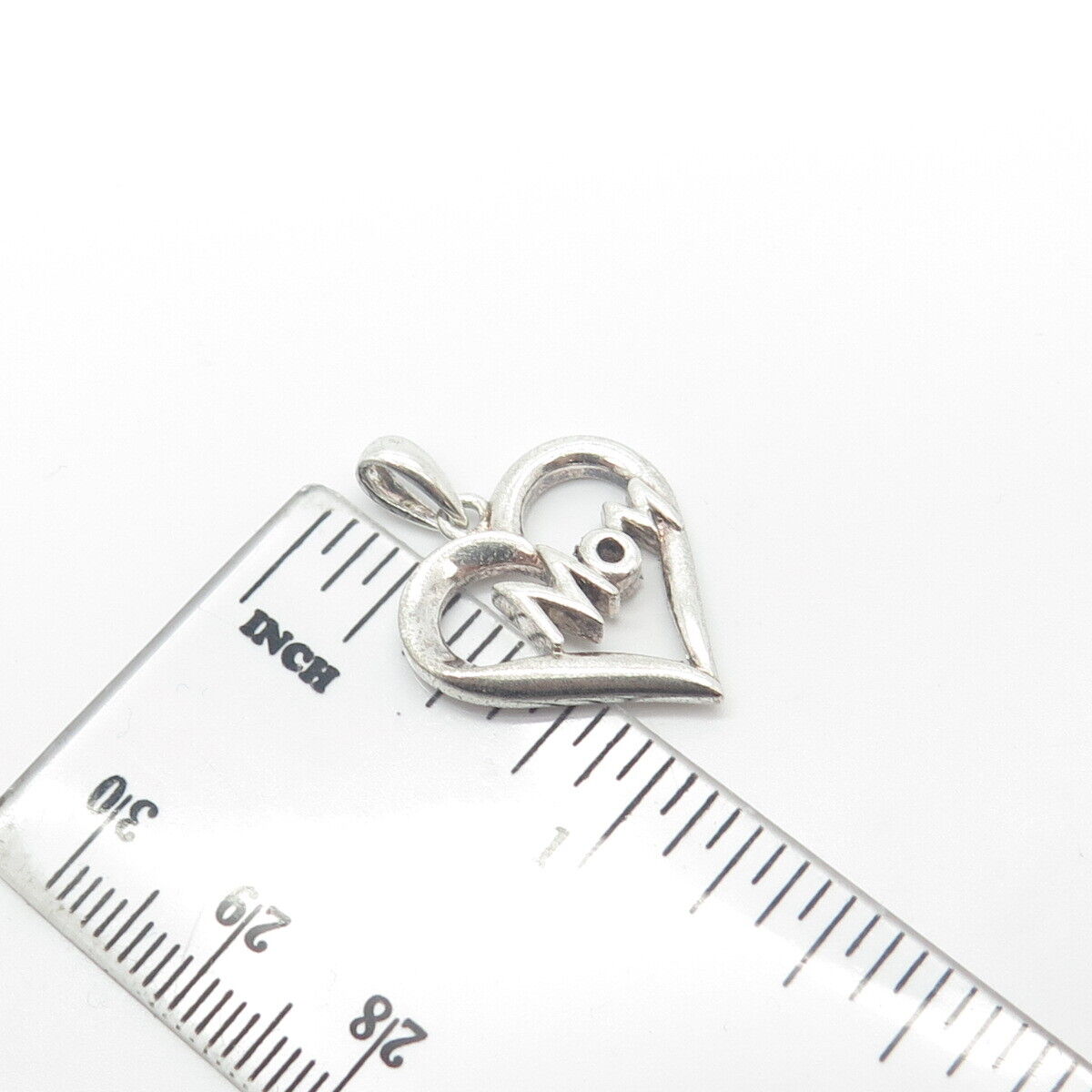 925 Sterling Silver Vintage "Mom" Heart Pendant