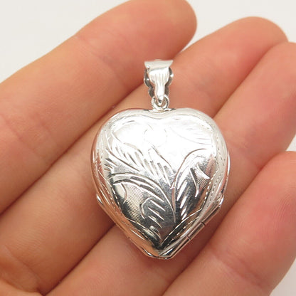 925 Sterling Silver Vintage Marsala Etched Heart Locket Pendant