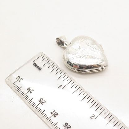 925 Sterling Silver Vintage Marsala Etched Heart Locket Pendant