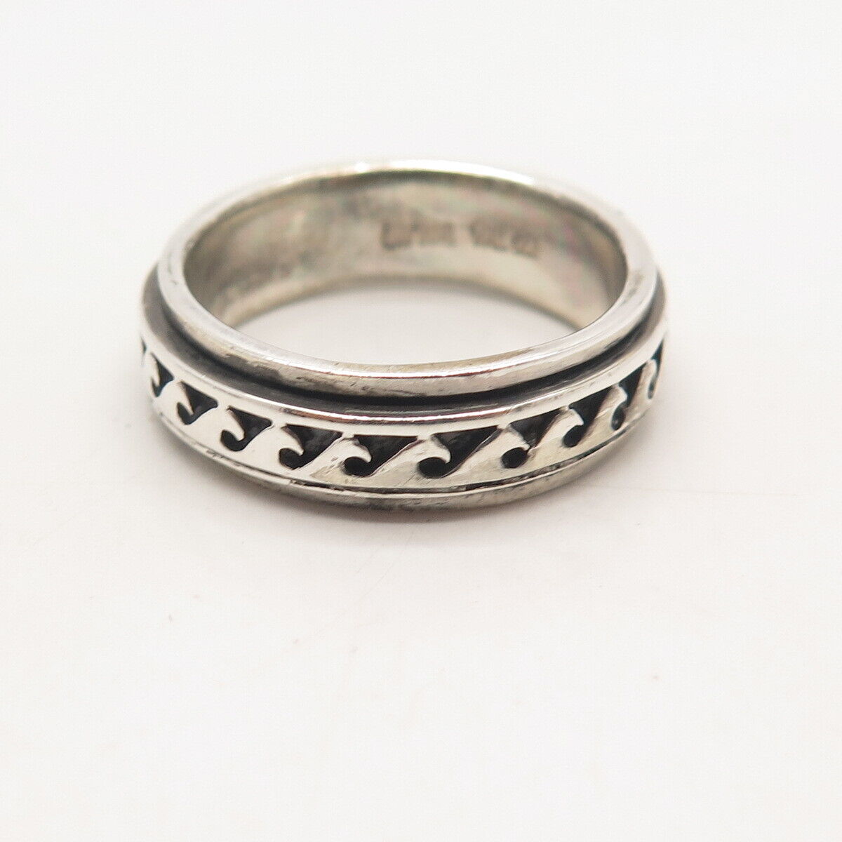 925 Sterling Silver Vintage TMA Water Pattern Rotating Band Ring Size 11