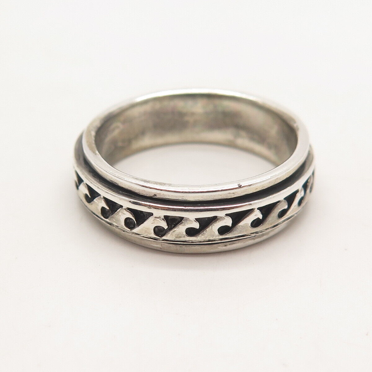 925 Sterling Silver Vintage TMA Water Pattern Rotating Band Ring Size 11