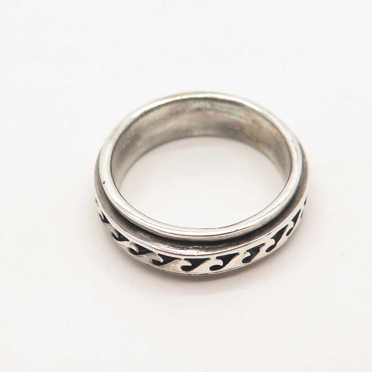 925 Sterling Silver Vintage TMA Water Pattern Rotating Band Ring Size 11