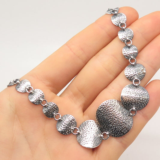 925 Sterling Silver Vintage Hammered Round Link Chain Necklace 16"