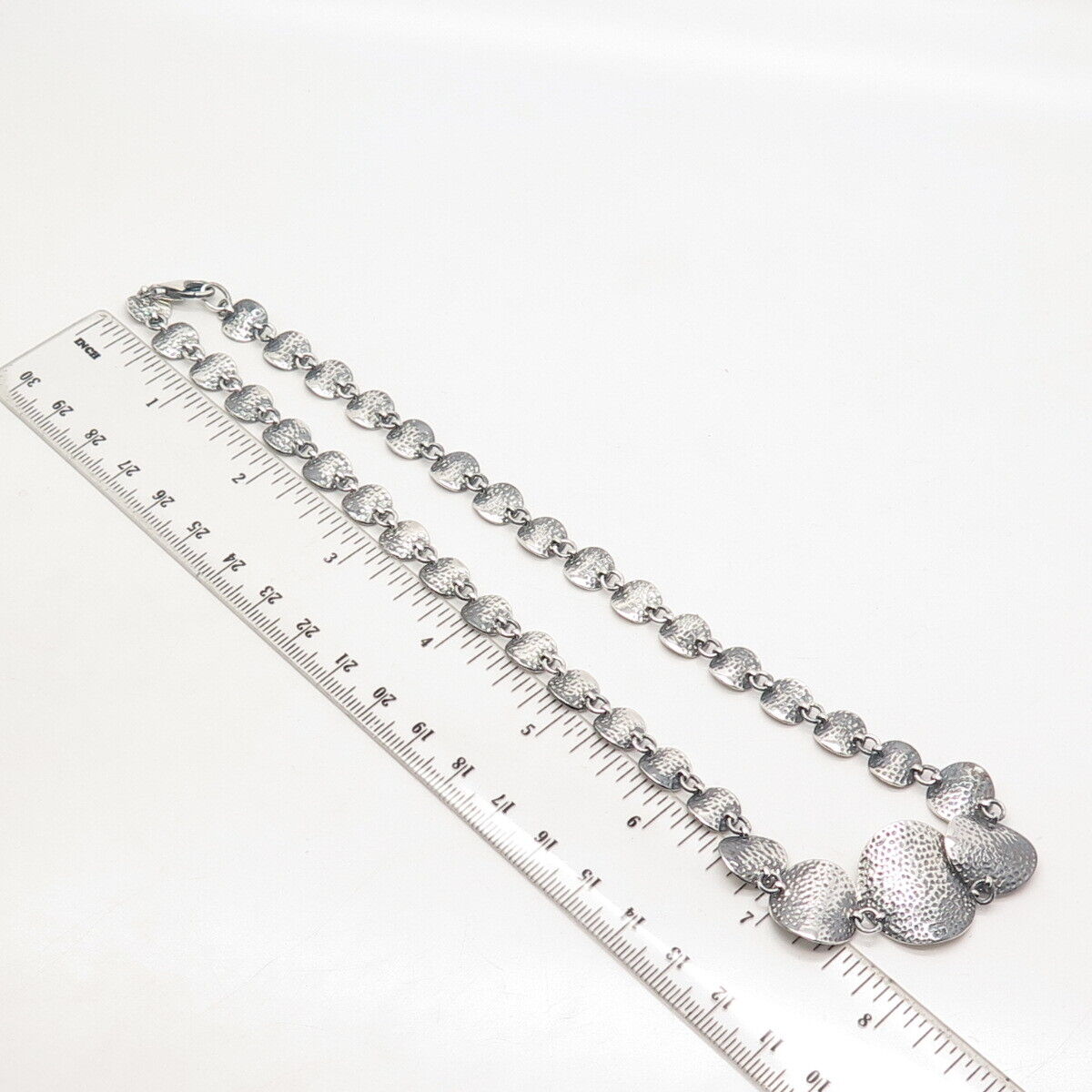 925 Sterling Silver Vintage Hammered Round Link Chain Necklace 16"