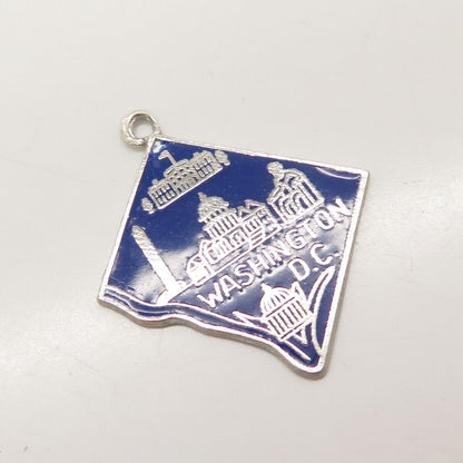 925 Sterling Silver Vintage Blue Enamel "Washington D. C." Charm Pendant